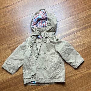 Baby Gap Light Tan Zip Up Coat W Hood 12-18 Months